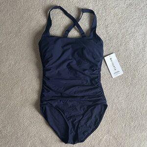 Navy Athleta Square Neck One-Piece Swimsuit - size Small